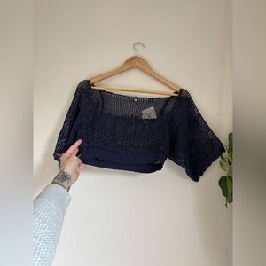 Anthropologie Knitted & Knotted Crochet Tee in Navy